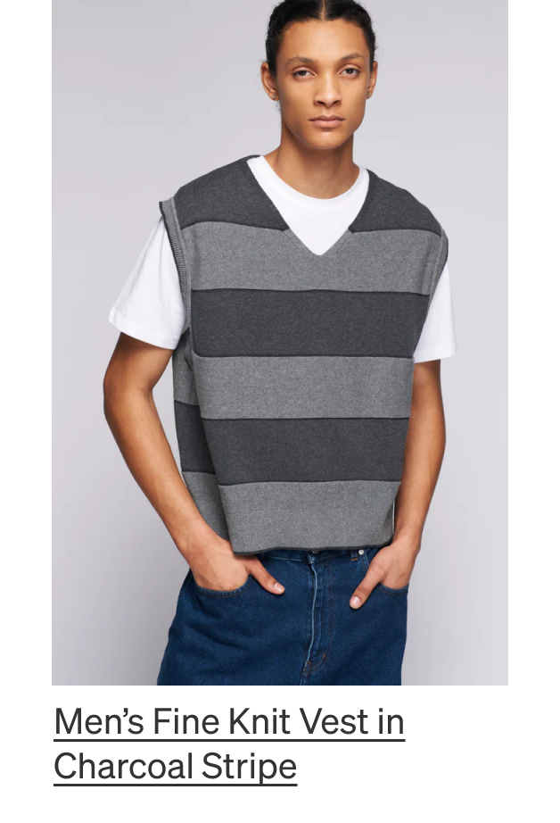 Men's Fine Knit Vest in Charcoal Stripe