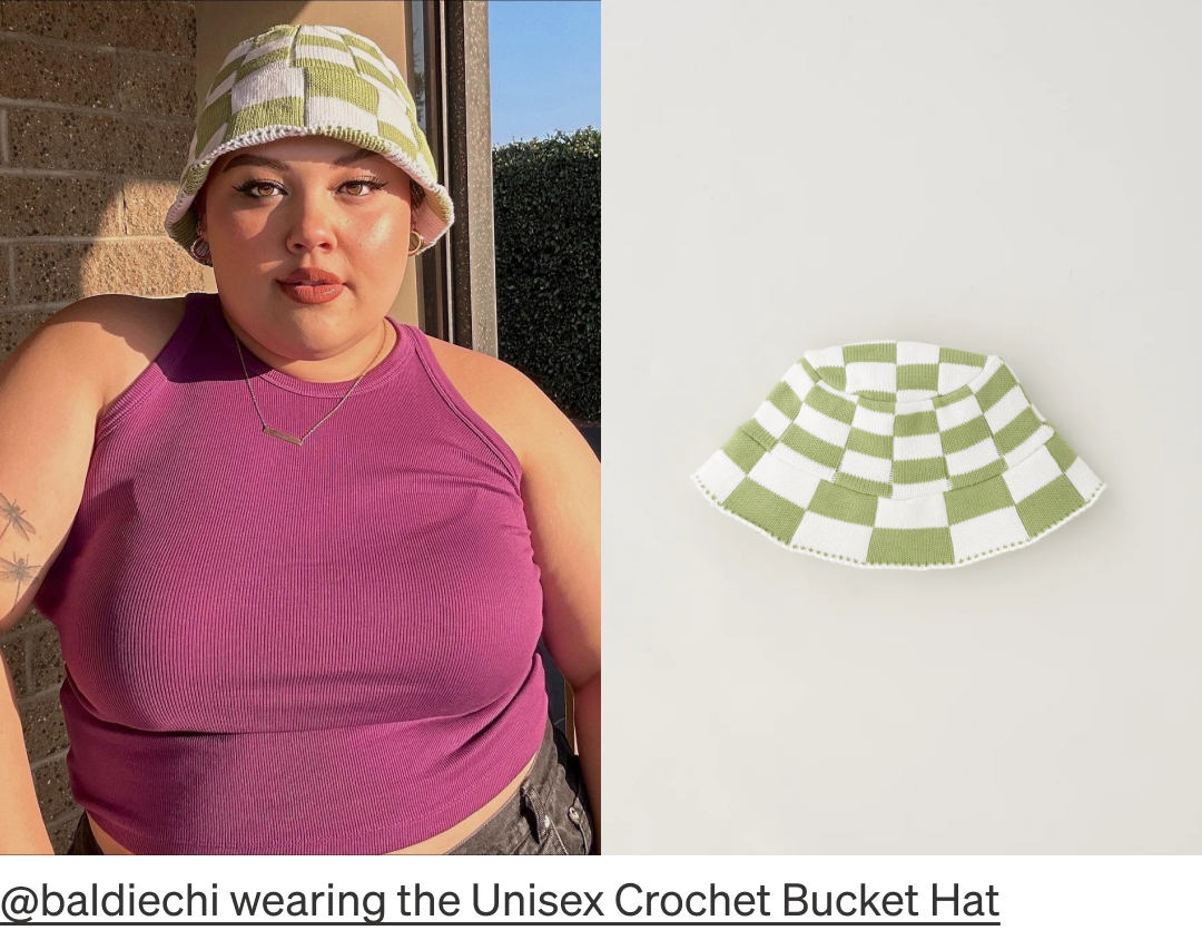 @baldiechi wearing the Unisex Crochet Bucket Hat