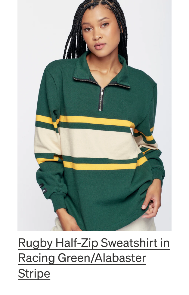 Rugby Half-Zip Sweatshirt in Racing Green/Alabaster Stripe