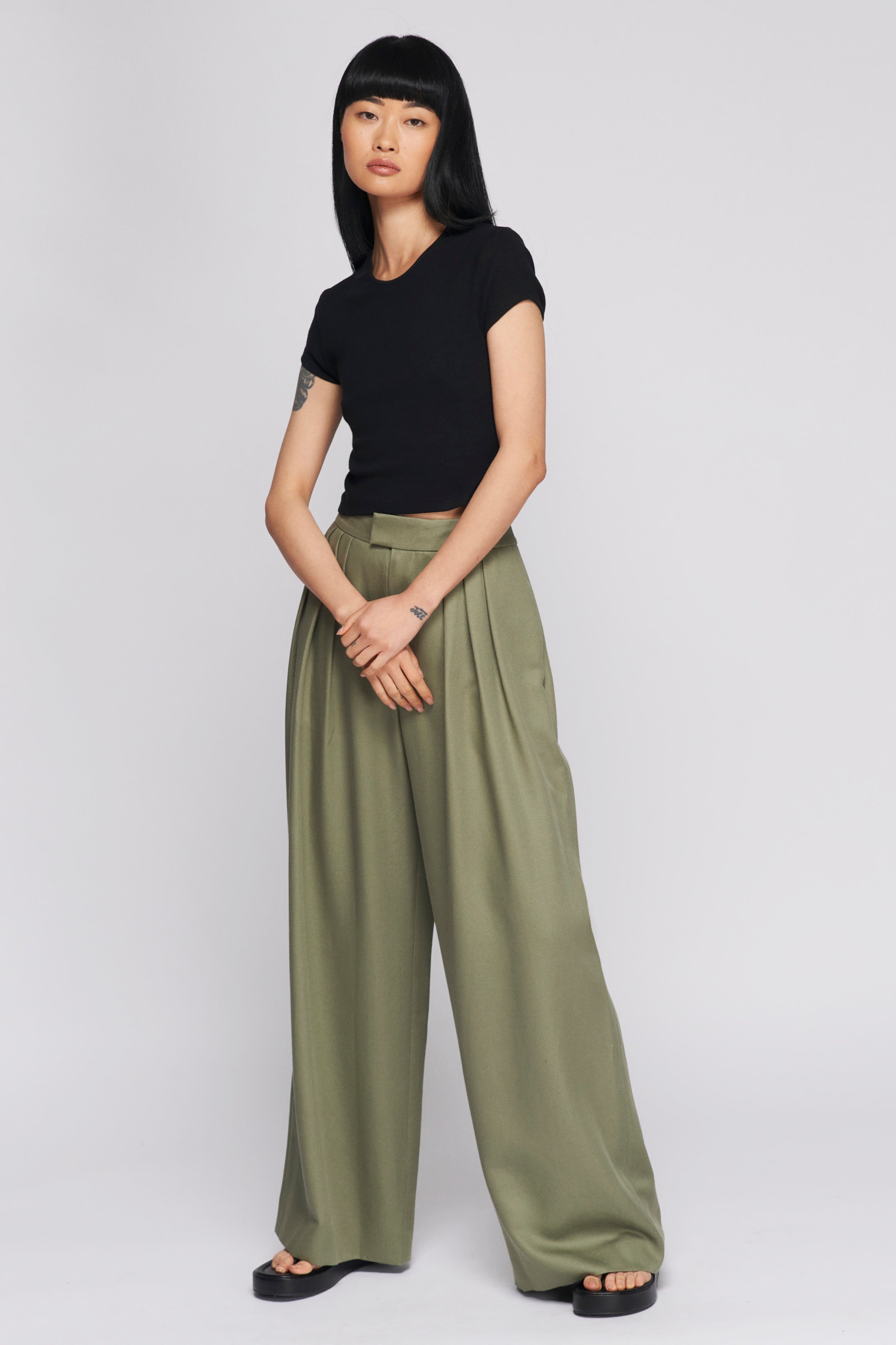 keusn cotton solid women loose casual color waist straight pocket midi  leggings trouser pants pants navy xxl 