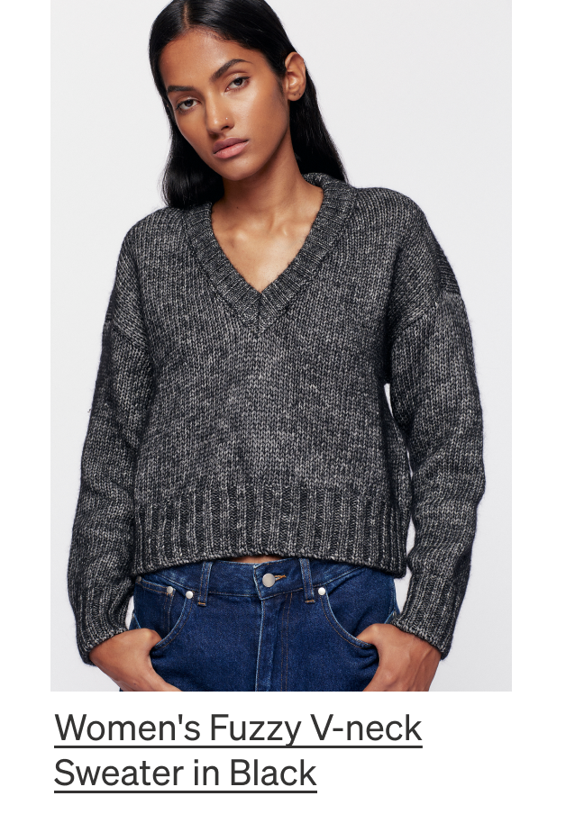 Women's Fuzzy V-neck Sweater in Black