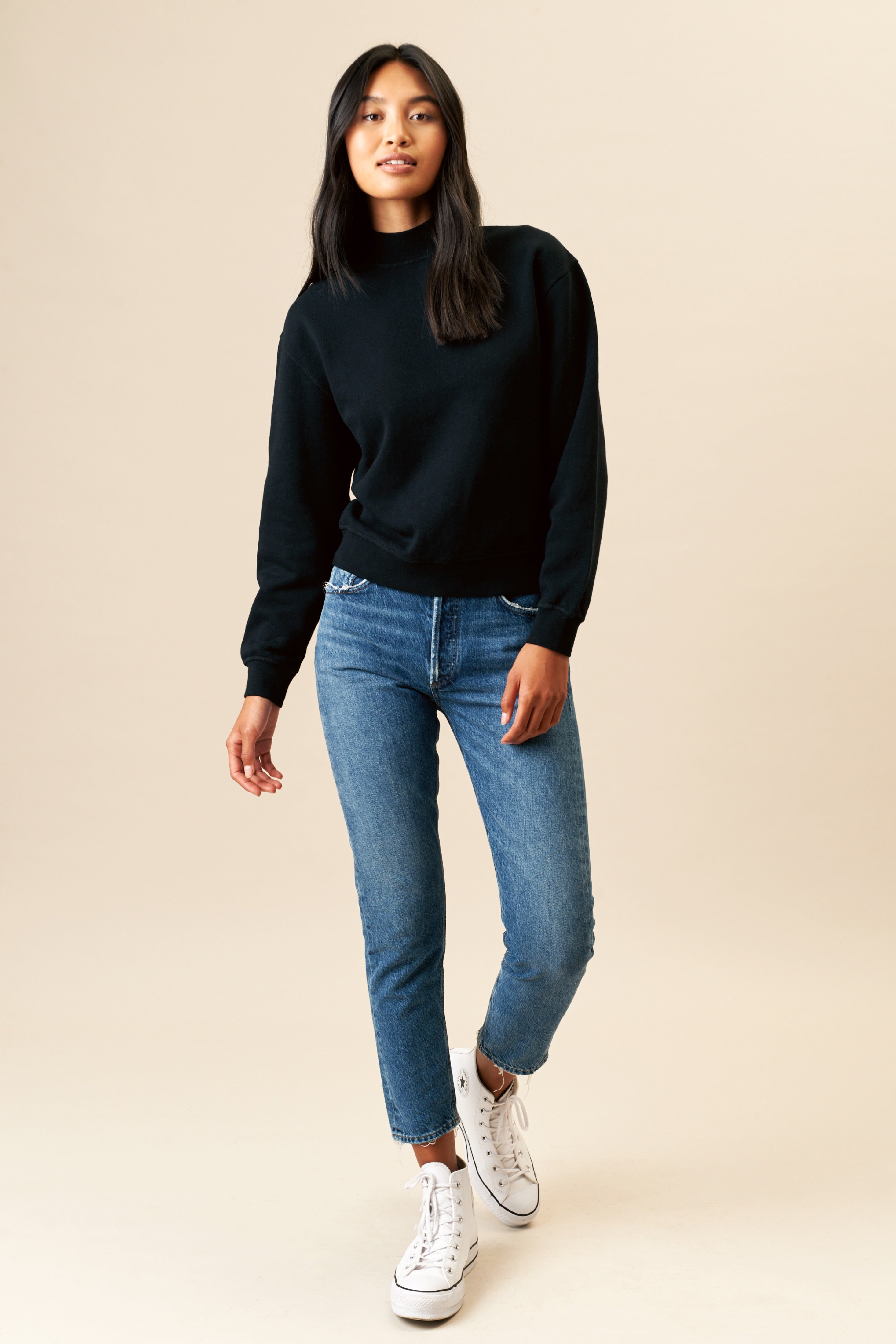 Women's Mock Neck Sweatshirt in Black