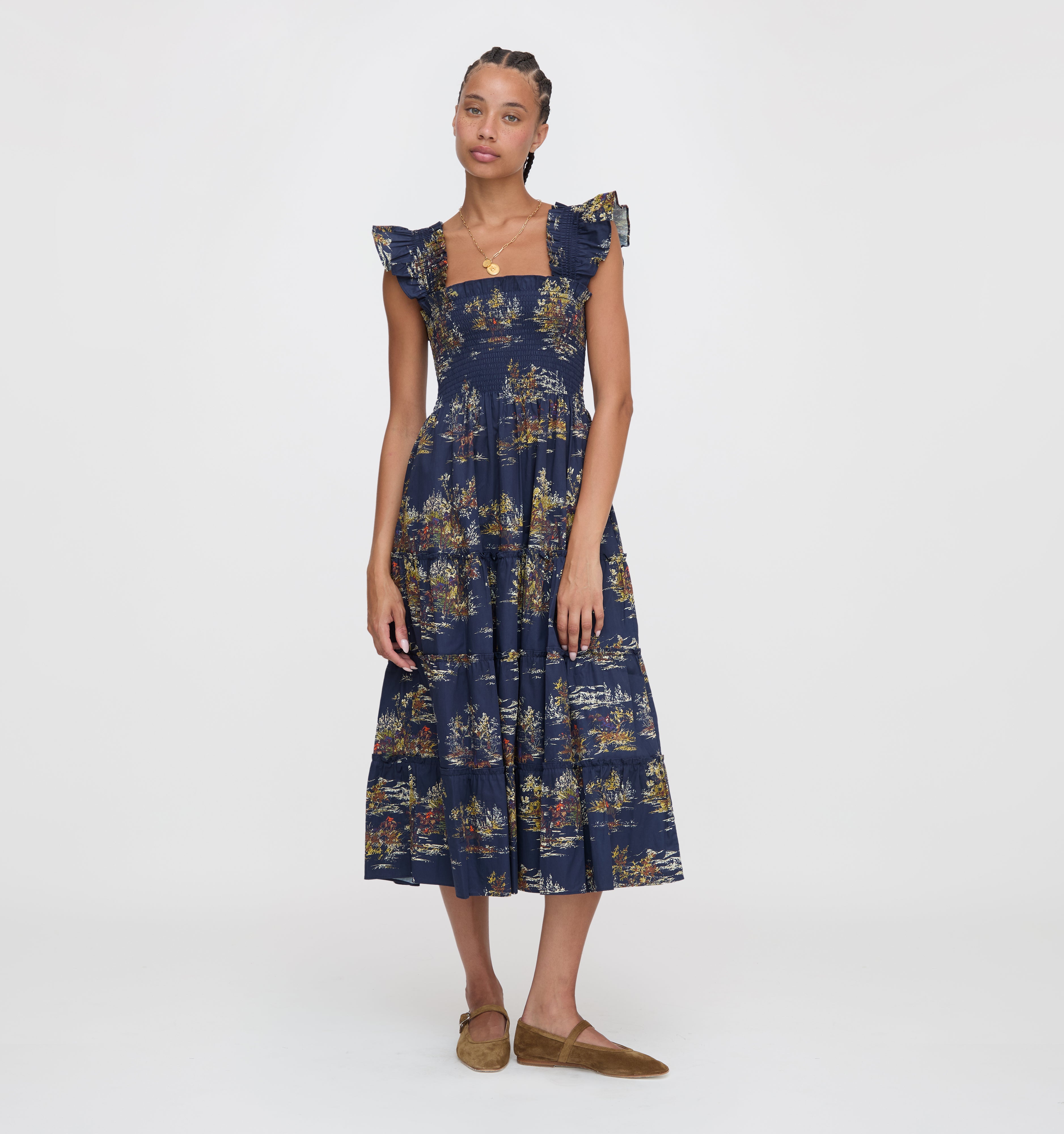 The Ellie Nap Dress - Navy Equestrian Toile - Hill House Home product image