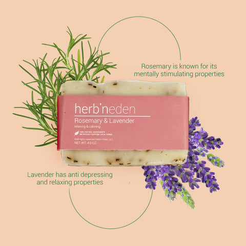 Image of Rosemary & Lavender Bar Soap with ingredient call outs