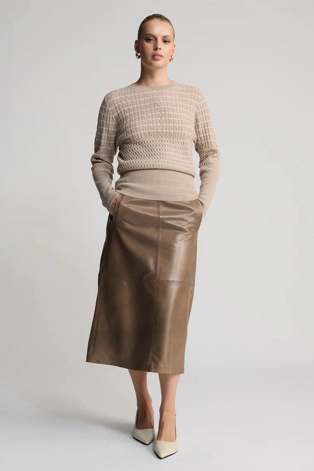 RAW BY RAW | GABRIELLA LEATHER  SKIRT - PUTTY
