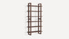 Modern dark wood wall-mounted bookshelf with five open shelves and vertical support panels on each side.