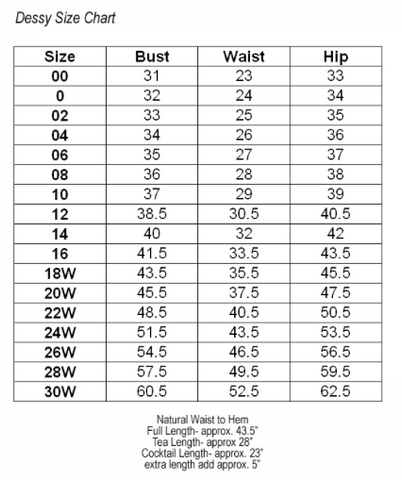 Sizing Chart – Bridesmaids Only
