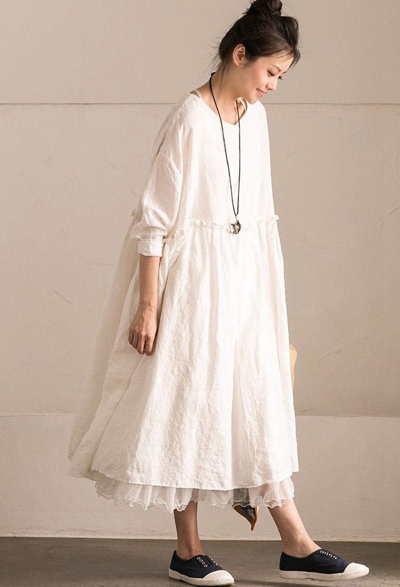 White Linen Summer Casual Plus Size Dresses For Women | FantasyLinen