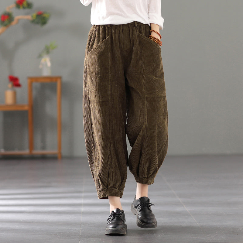 Women Corduroy Pants, Wide Leg Long Trousers, Winter khaki Maxi Pants ...