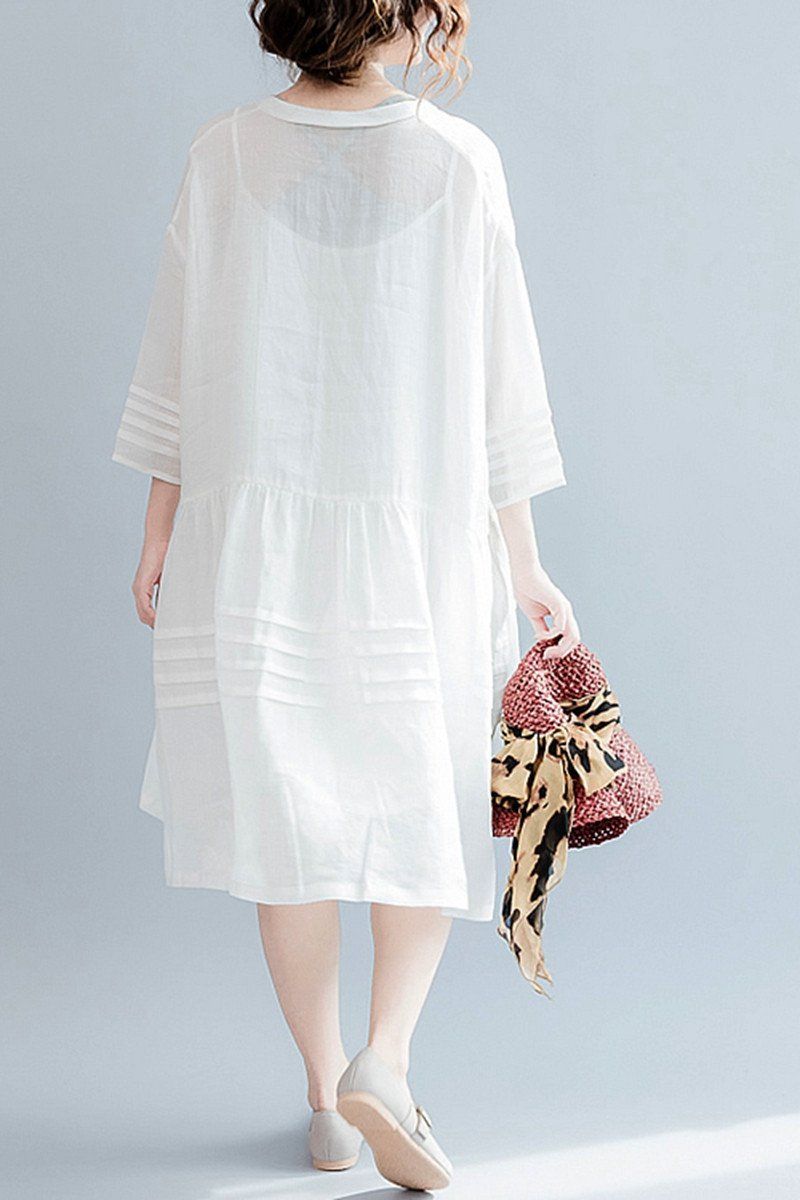 White Casual Big Hem Linen Summer Shirt Dresses Women Clothing Q3108 ...