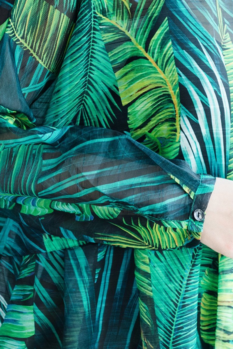 green palm leaf maxi dress