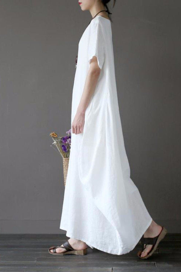 White Casual Linen Plus Size Summer Maxi Dresses 1640– FantasyLinen
