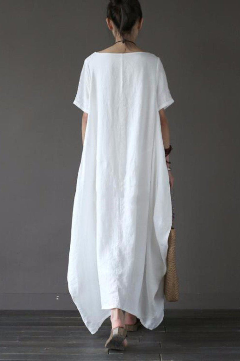 White Casual Linen Plus Size Summer Maxi Dresses 1640– FantasyLinen