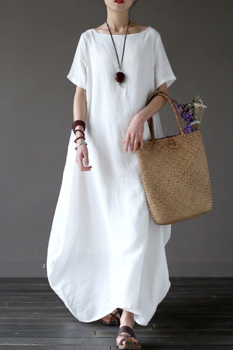 White Casual Linen Plus Size Summer Maxi Dresses 1640 – FantasyLinen