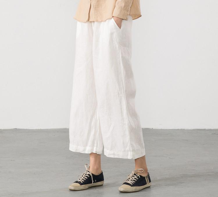 Linen Trousers White Women Slacks Pants K56101– FantasyLinen
