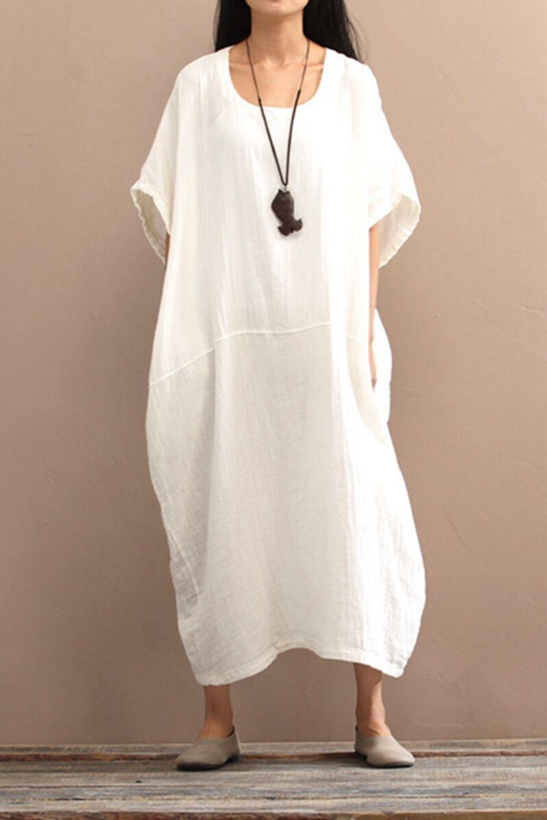 Cotton Loose Plus Size Long Dress Women Dress Fantasylinen 1996