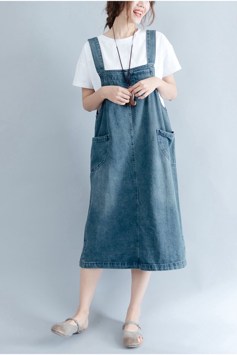 Summer Blue Denim Suspender Skirt Women Clothes– FantasyLinen