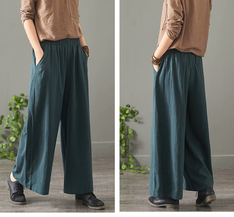 Women Vintage Pure Color Cotton Linen Wide Leg Pants 1389– FantasyLinen