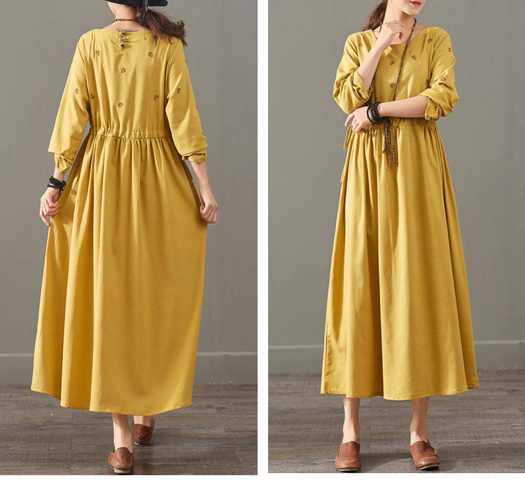 Loose Print Cotton Linen Maxi Dresses Women Casual Clothes 1387 ...