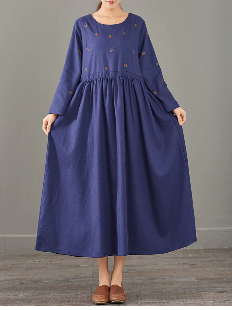 Loose Print Cotton Linen Maxi Dresses Women Casual Clothes 1387 ...
