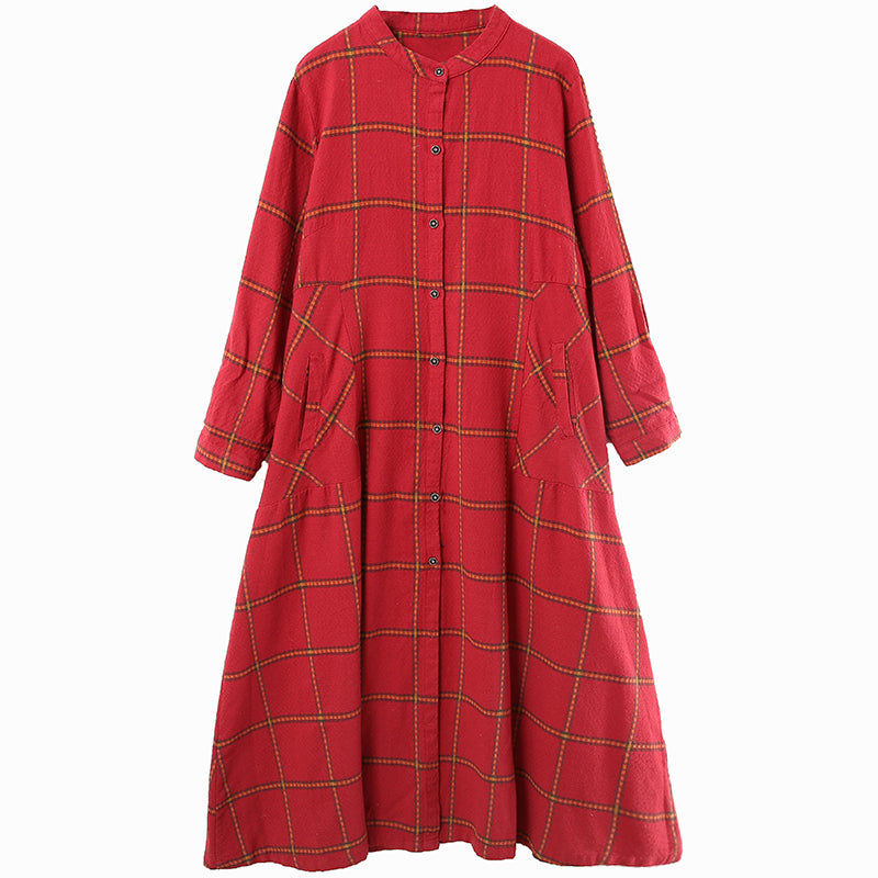 Fashion A Linen Cotton Plaid Shirt Dresses For Women 6205– FantasyLinen