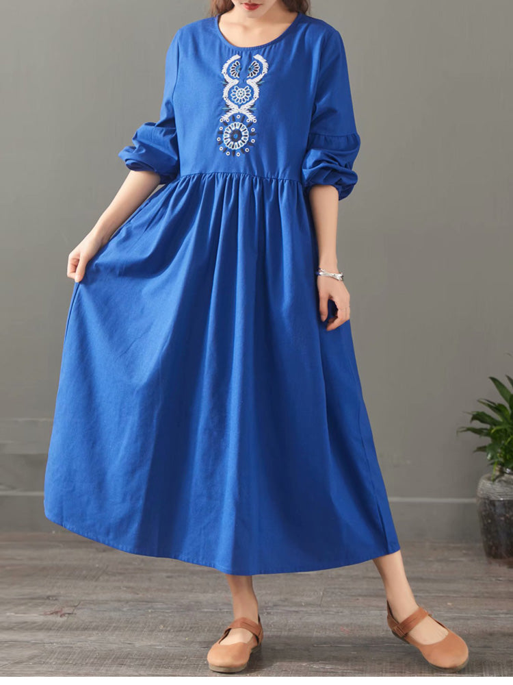 Elegant Pure Color Embroidery Cotton Maxi Dresses For Women 1523 ...