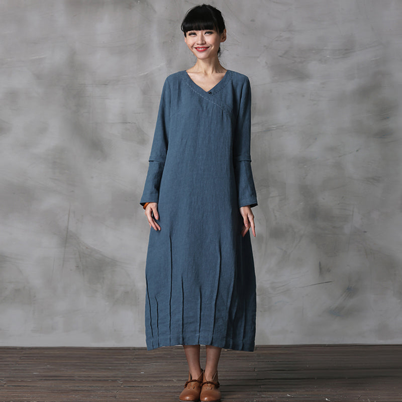Elegant Vintage Detachable Sleeve Linen Maxi Dresses For Women Q22018 ...
