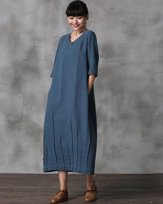 Elegant Vintage Detachable Sleeve Linen Maxi Dresses For Women Q22018 ...