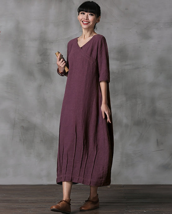 Elegant Vintage Detachable Sleeve Linen Maxi Dresses For Women Q22018 ...