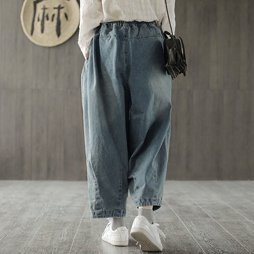 Vintage Loose Wide-leg Blue Jeans Women Casual Denim Pants K1351 ...