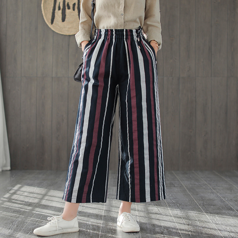 wide leg striped linen pants