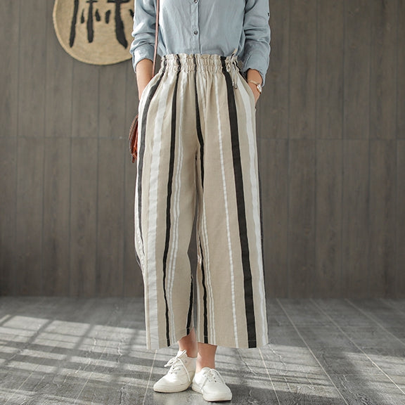 striped linen pants women