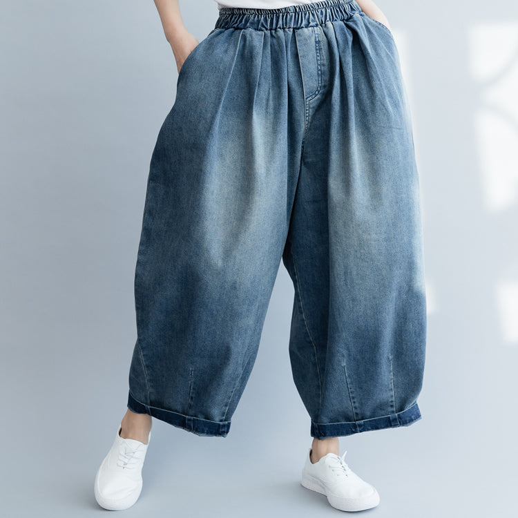 Vintage Loose Wide-Leg Harem Pants Women Casual Denim Trousers K18021 ...