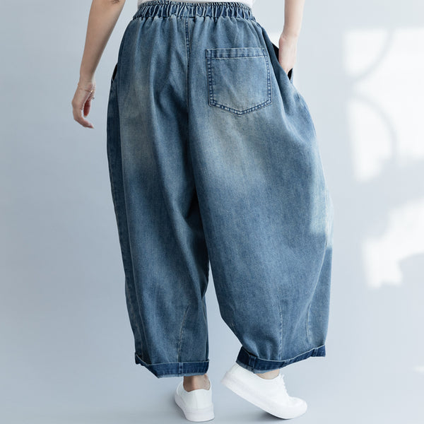 Vintage Loose Wide-Leg Harem Pants Women Casual Denim Trousers K18021 ...