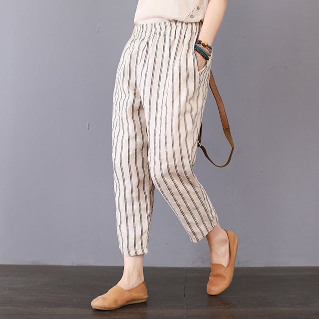 ladies striped linen trousers