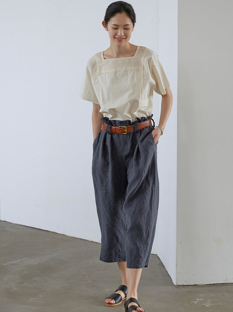 Women Linen Design  Blue Casual Pants  Summer Loose  Trousers 