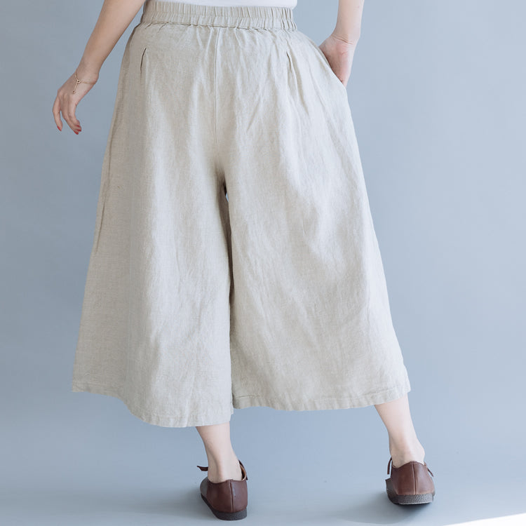 Women Linen Beige Wide-leg Pants Summer Loose Trousers K6054– FantasyLinen