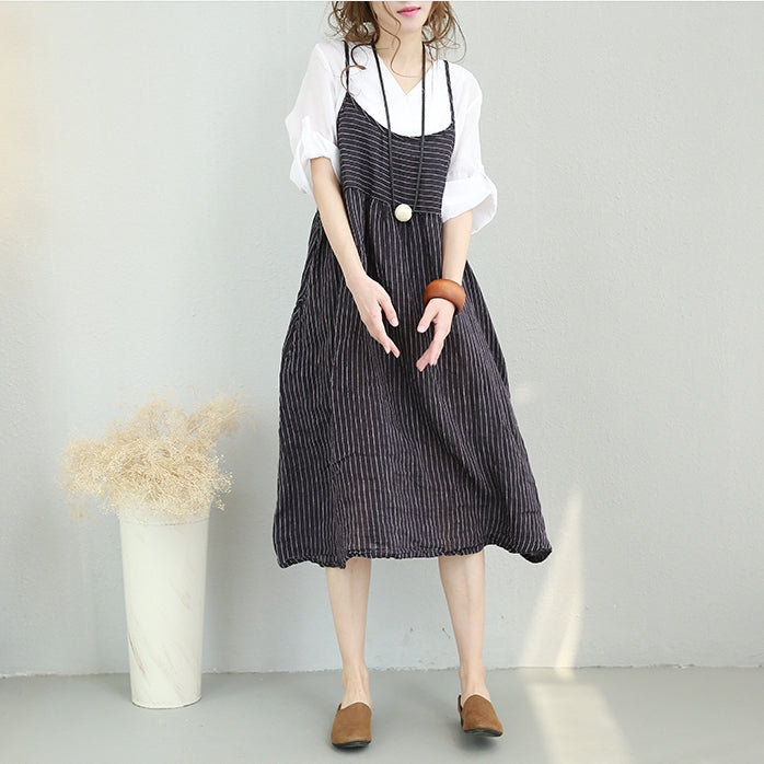 Vintage Casual Linen Strap Dresses 