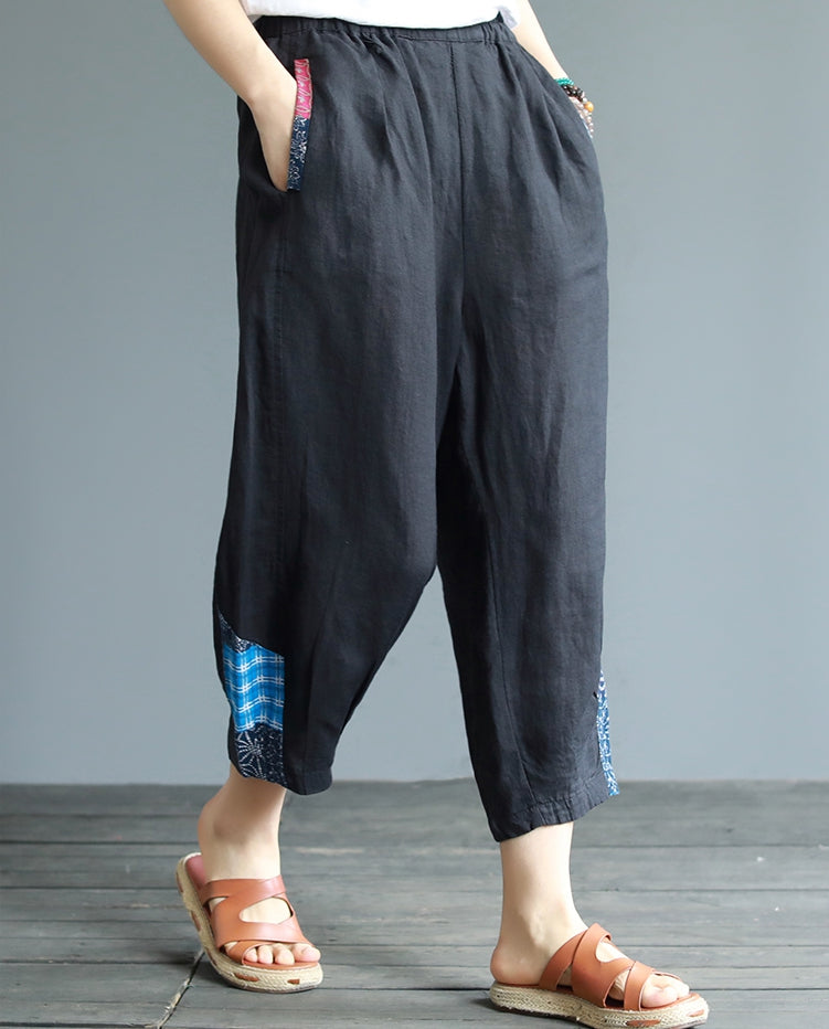 Women Summer Loose Cotton Linen Casual Pants Simple Harem Trousers K20 ...