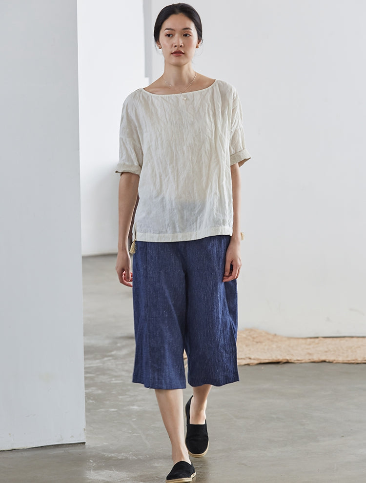 Summer Loose Blue Cotton Linen Shorts Women Casual Design Short Pants ...