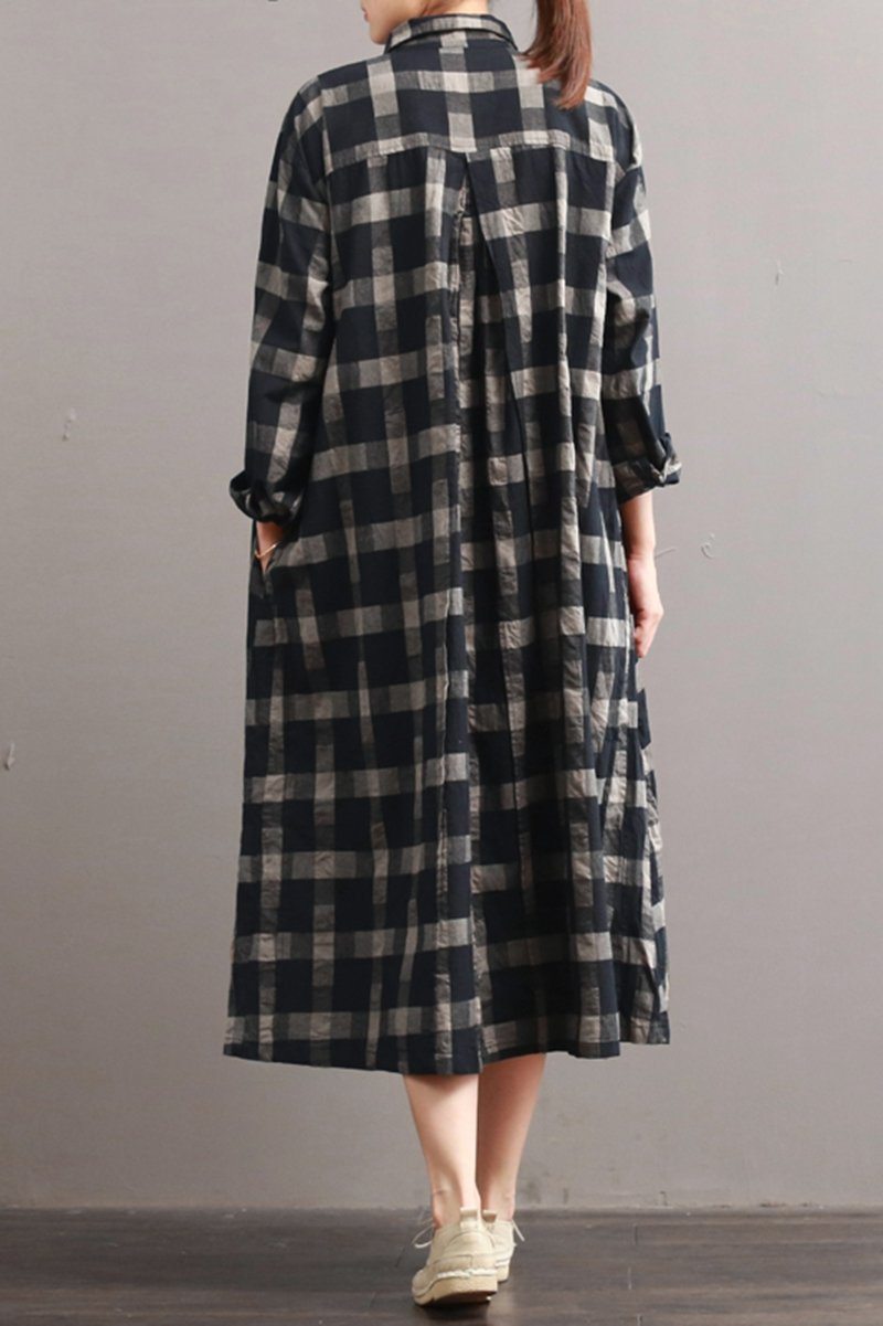 long plaid button up dress