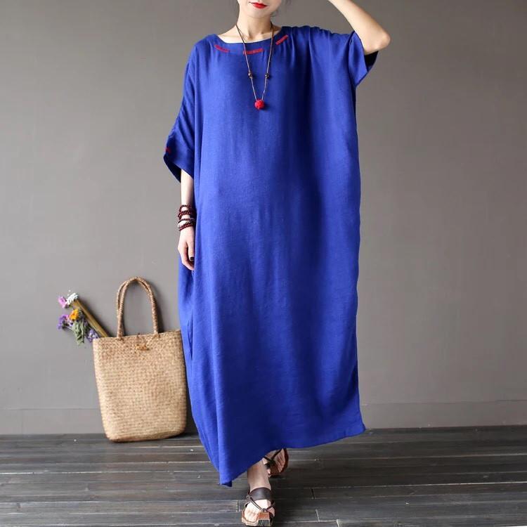 Four Colours Linen Loose Big Size Summer Dresses Maxi Size Women Cloth ...