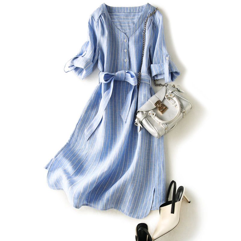 blue and white casual dress