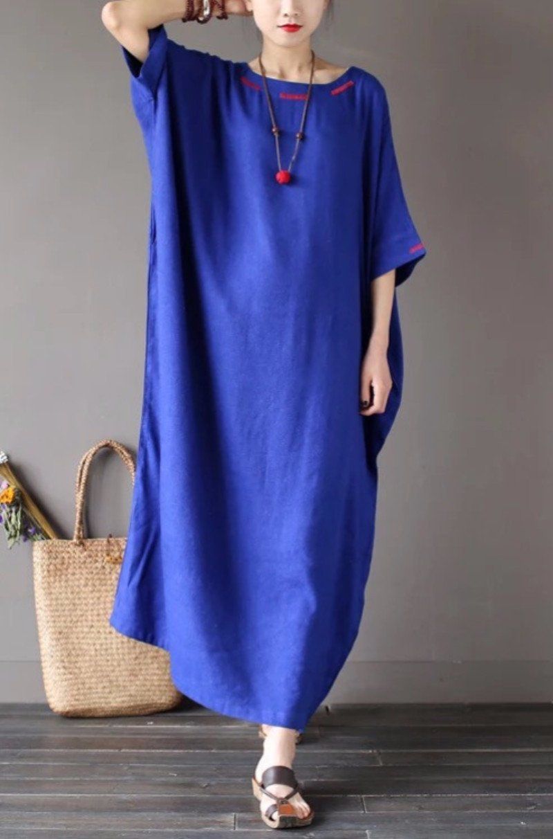 Four Colours Linen Loose Big Size Summer Dresses Maxi Size Women Cloth ...