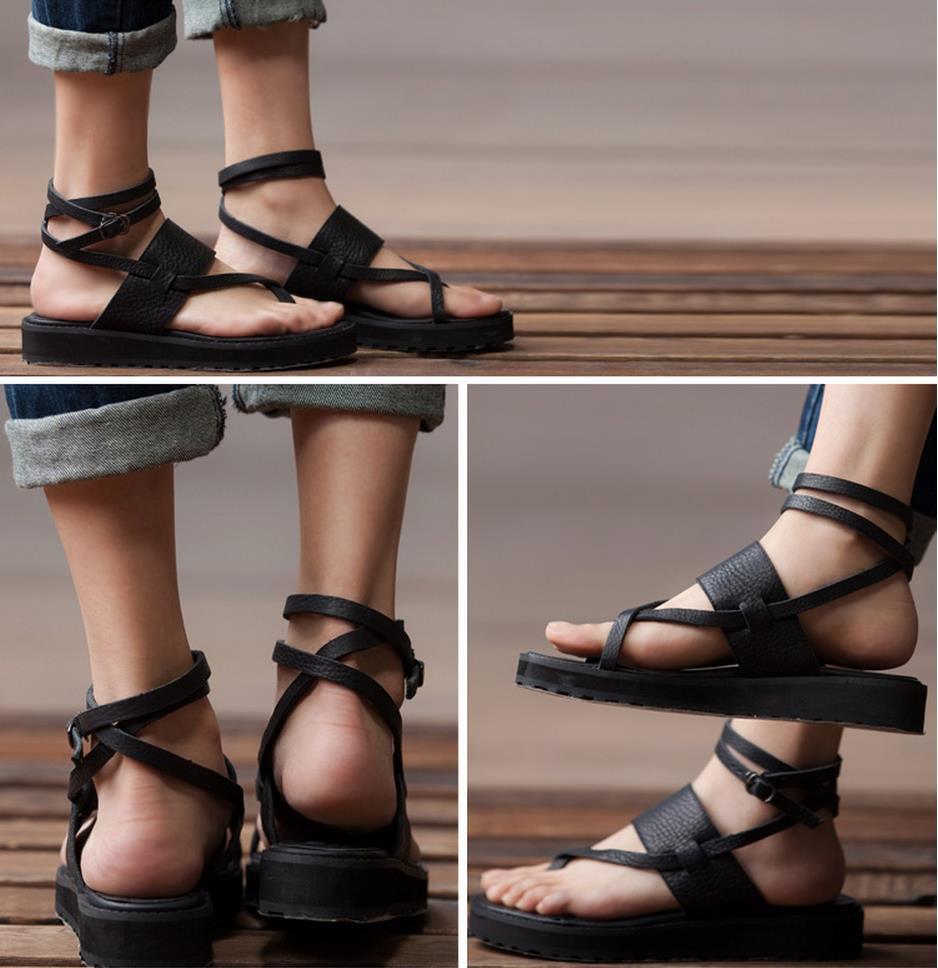 Summer Ladies Black Flat Strappy 