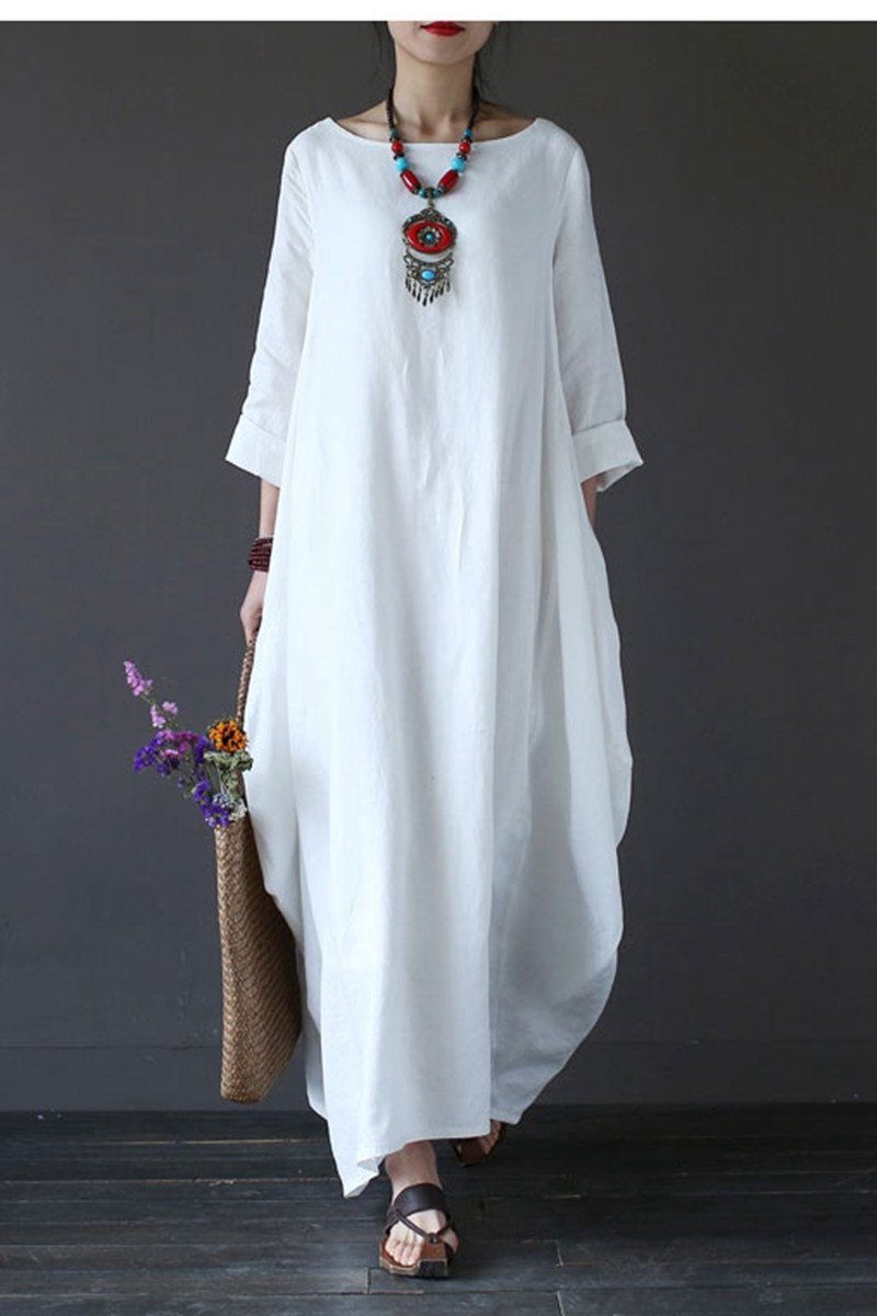 White Bat Sleeve Causel Long Dress Plus Size Oversize Women Clothes 16 ...