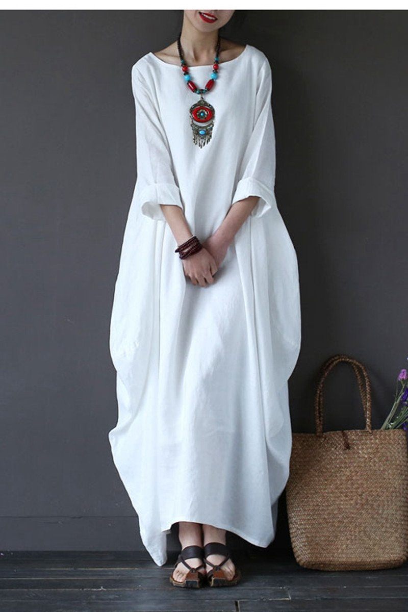 White Bat Sleeve Causel Long Dress Plus Size Oversize Women Clothes 16 ...