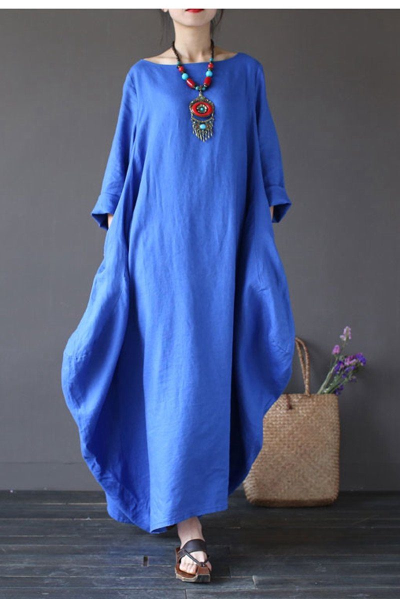Blue Bat Sleeve Causel Long Dress Plus Size Oversize Women Clothes 163 ...