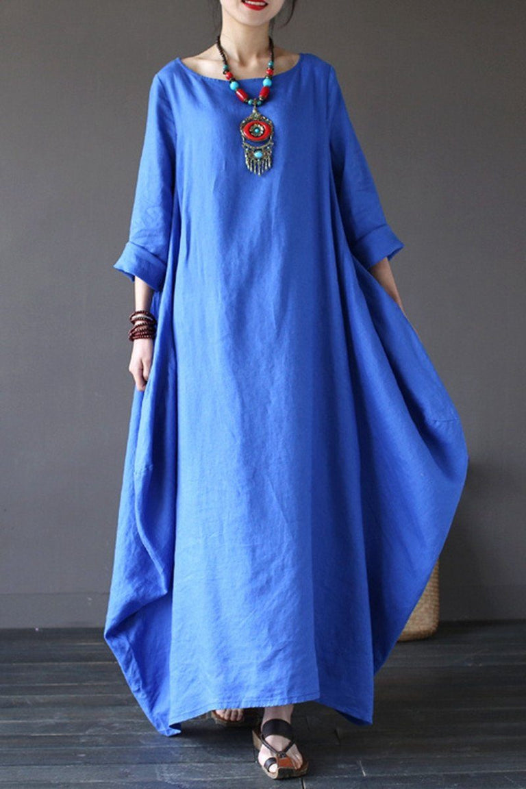 Blue Bat Sleeve Causel Long Dress Plus Size Oversize Women Clothes 163 ...