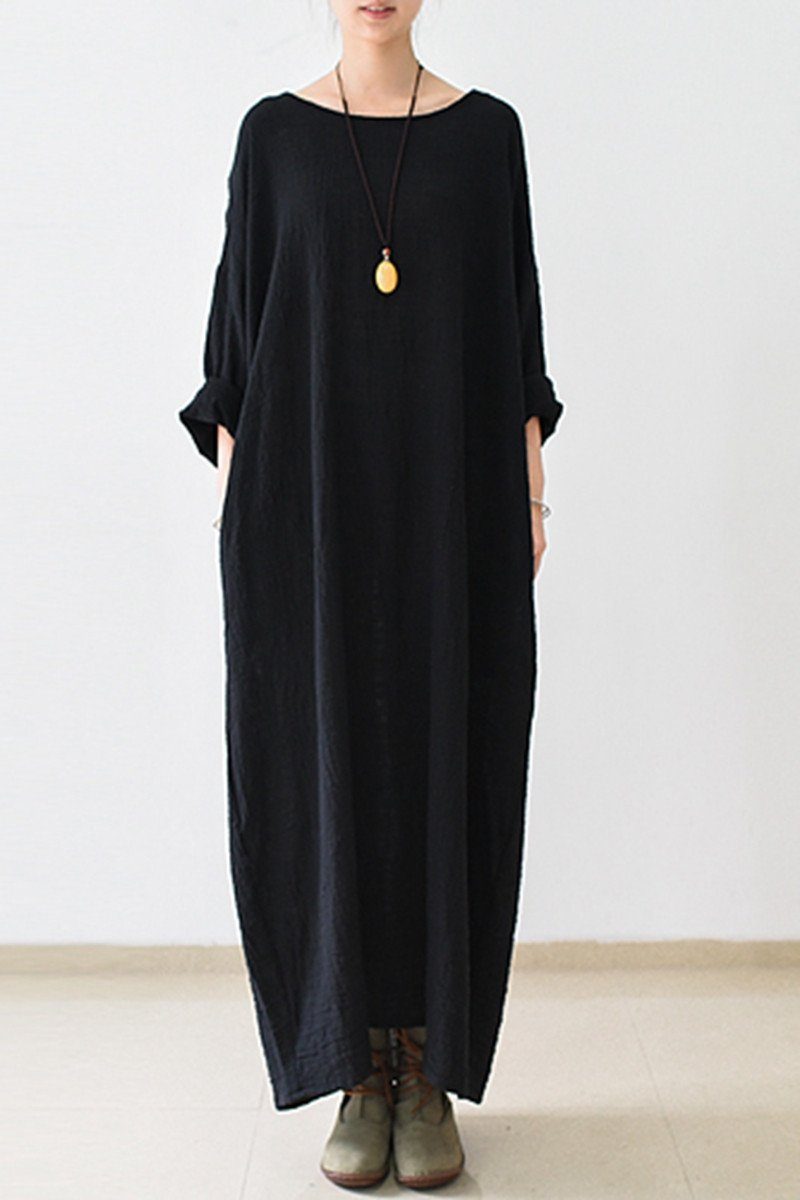 black linen dress with sleeves